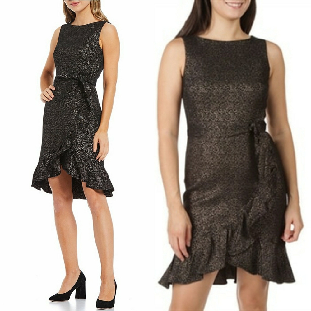 Calvin Klein Black Metallic Ruffle Mini Dress